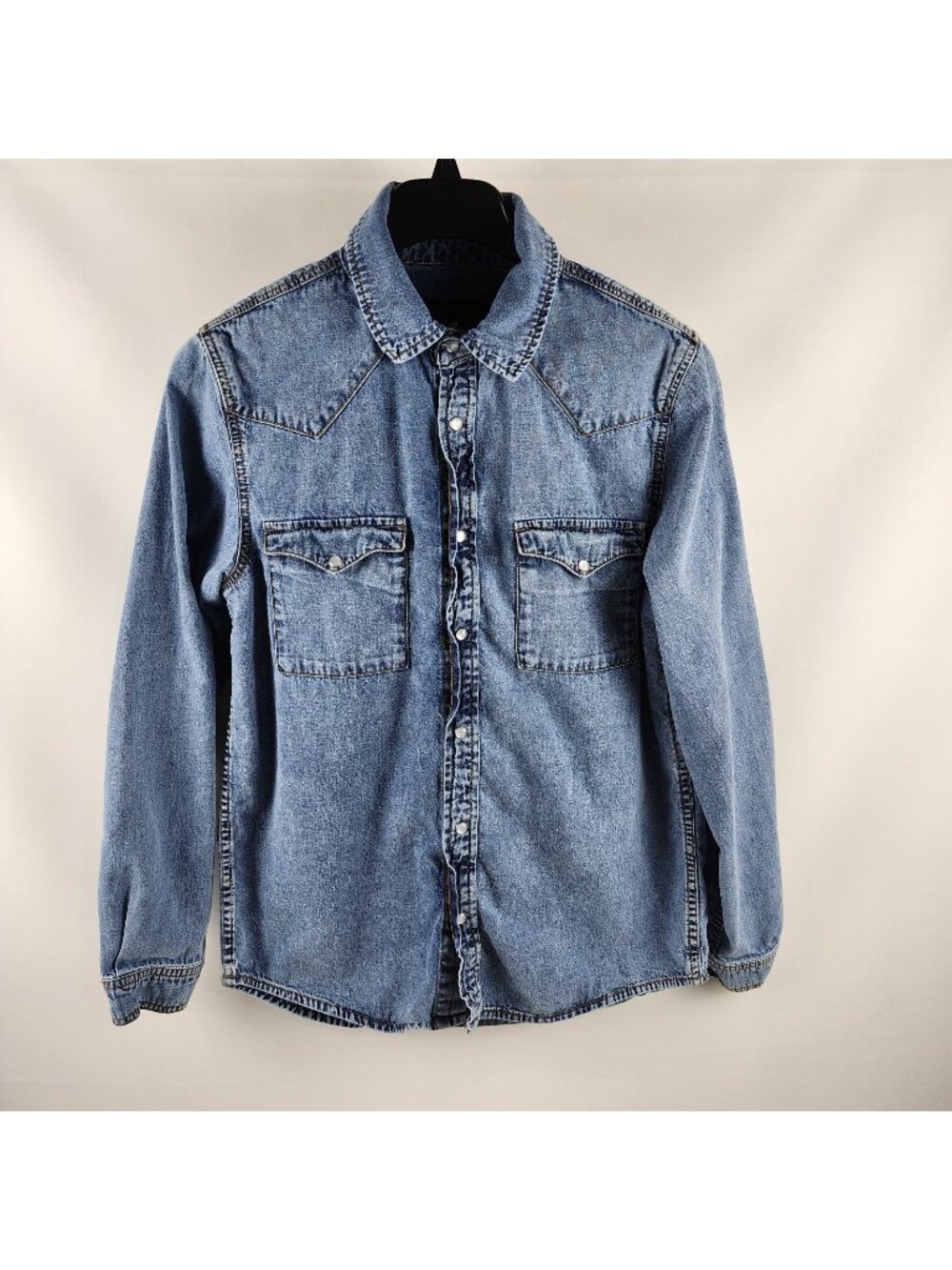 7 For All Mankind Shirt Mens Blue Denim Western Pearl Snap L/S Button Up